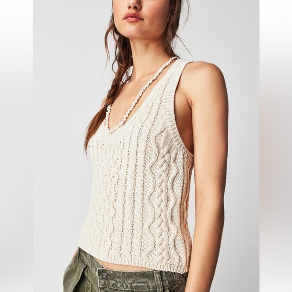 FREE PEOPLE High Tide Cable Knit Tank / Tea NWT - Picture 2 of 8